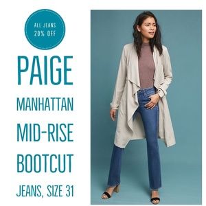 PAIGE Manhattan Mid-Rise Bootcut Jeans, Size 31